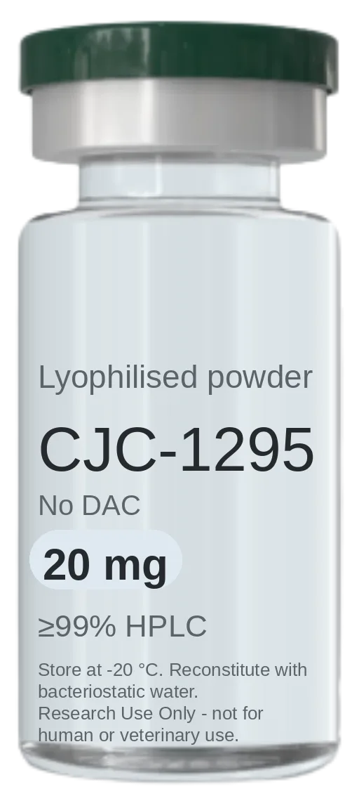 CJC-1295 (sin DAC) 20 mg vial — lyophilised research peptide, ≥99% HPLC, labelled for research use only